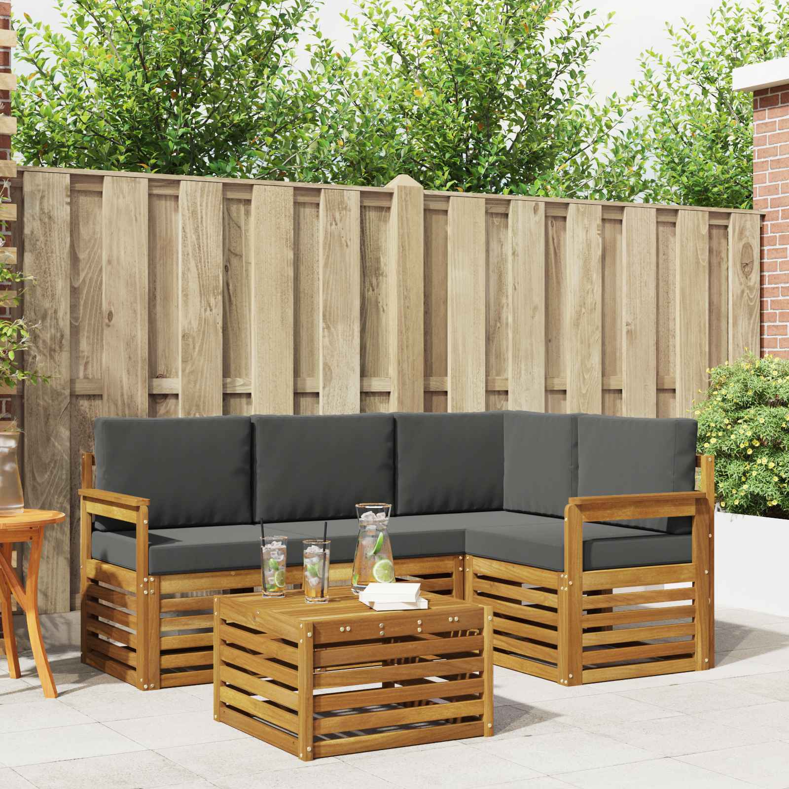 Outdoor-Sofagarnitur 5 stk. Natur und Anthrazit Polyester