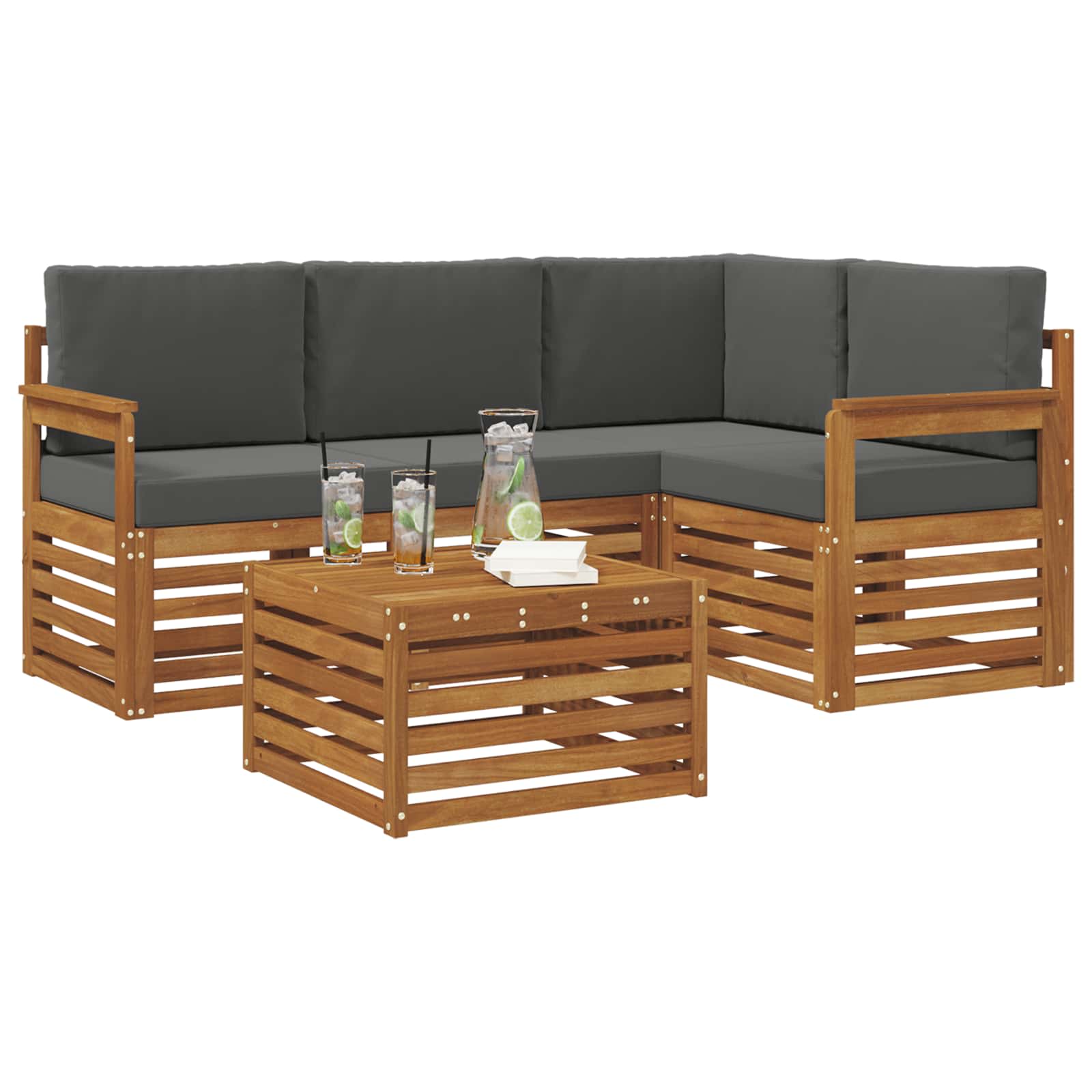 Outdoor-Sofagarnitur 5 stk. Natur und Anthrazit Polyester