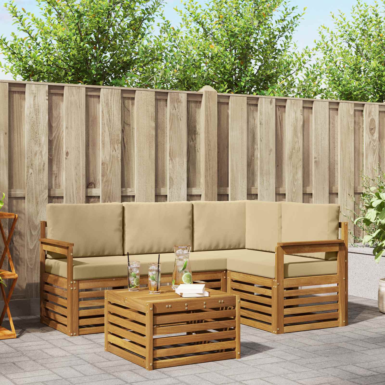 Outdoor-Sofagarnitur 5 stk. Natur und Beige Polyester