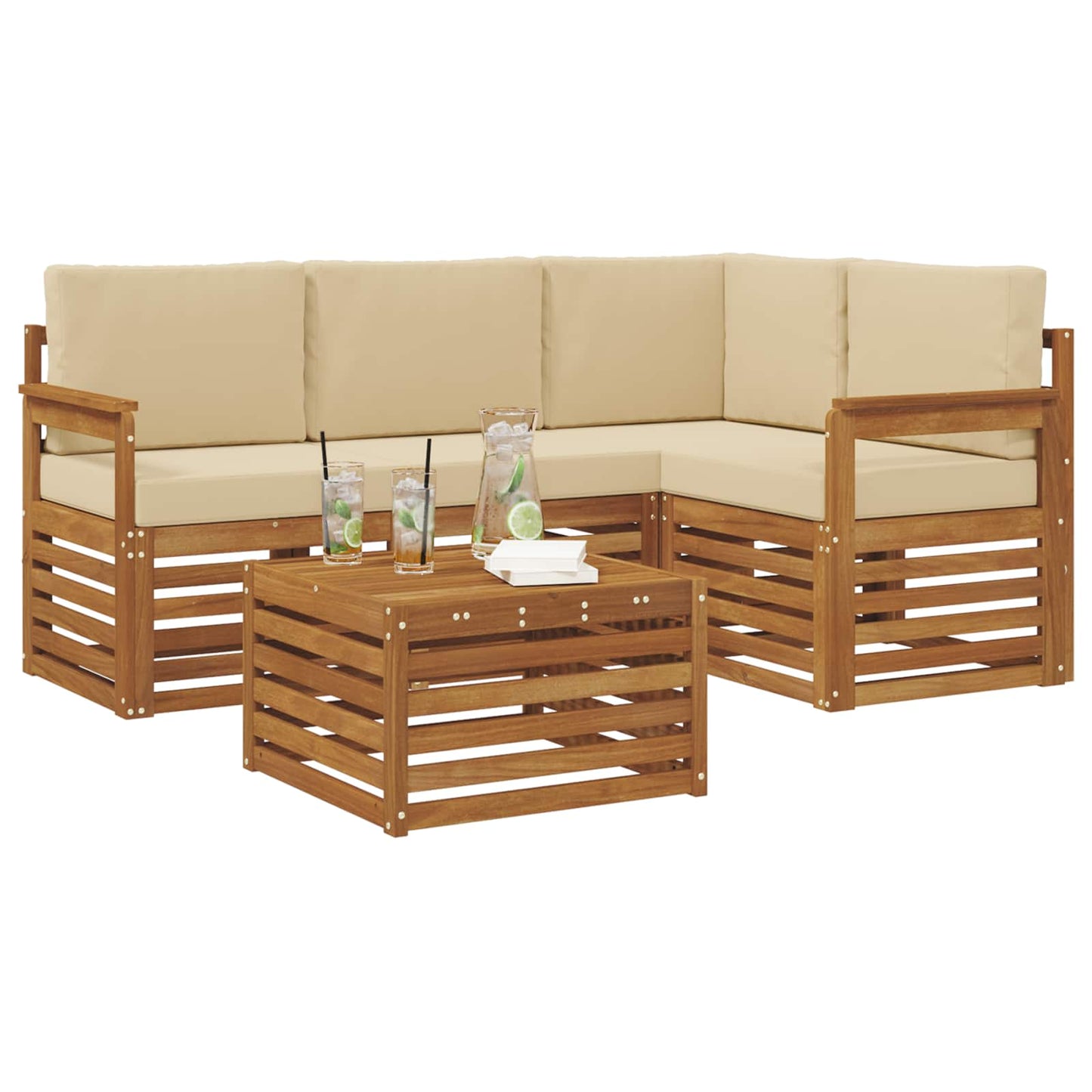 Outdoor-Sofagarnitur 5 stk. Natur und Beige Polyester