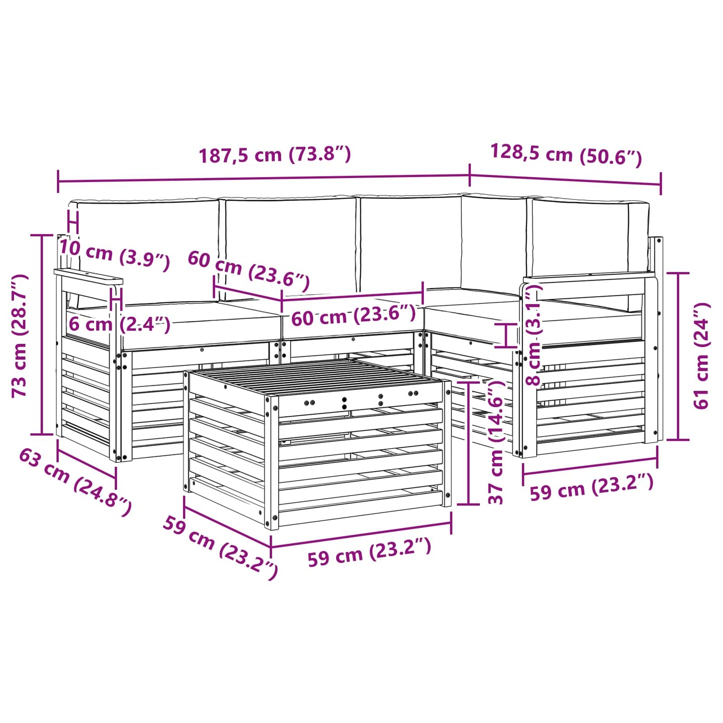 Outdoor-Sofagarnitur 5 stk. Natur und Beige Polyester
