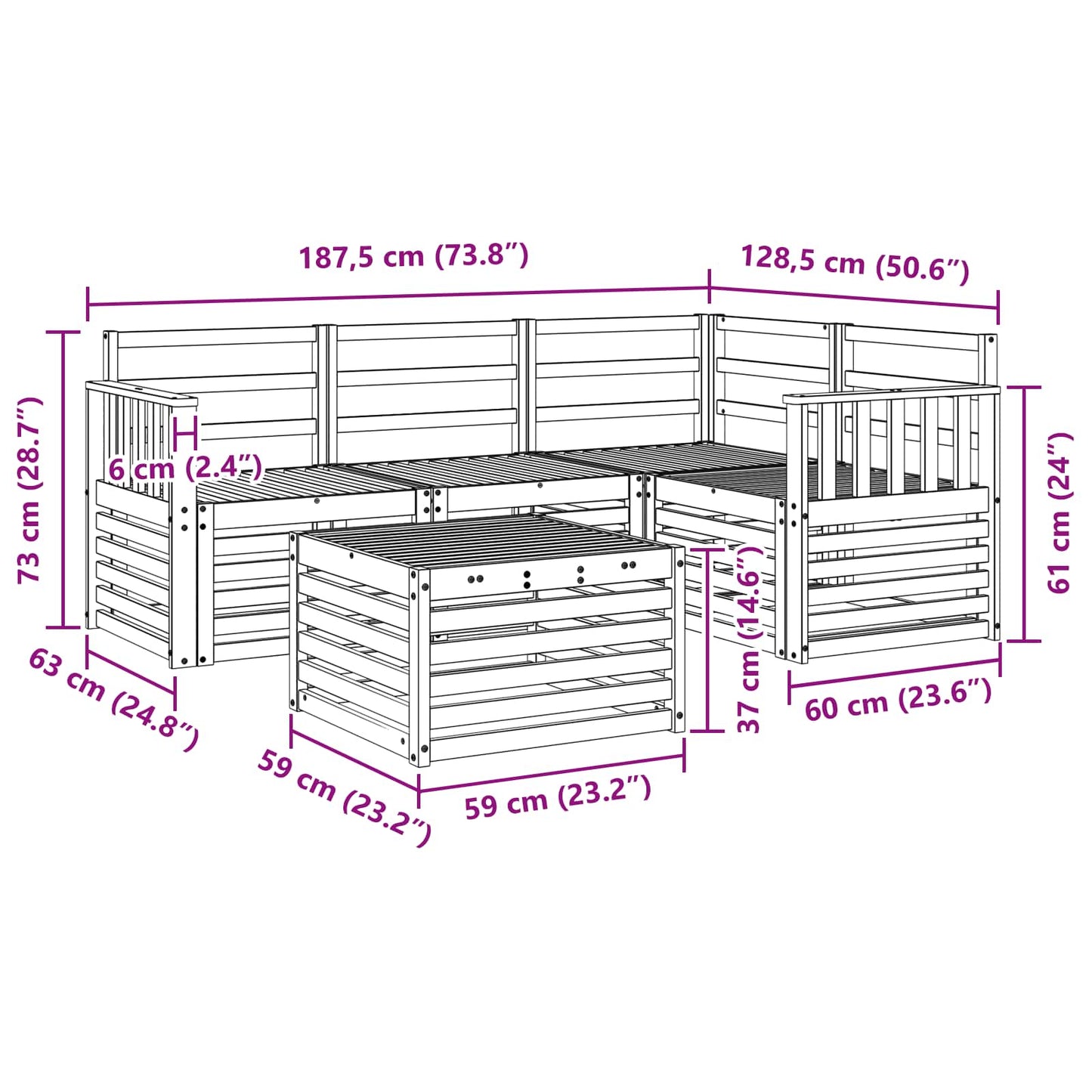 Outdoor-Sofagarnitur 5 pcs Natur