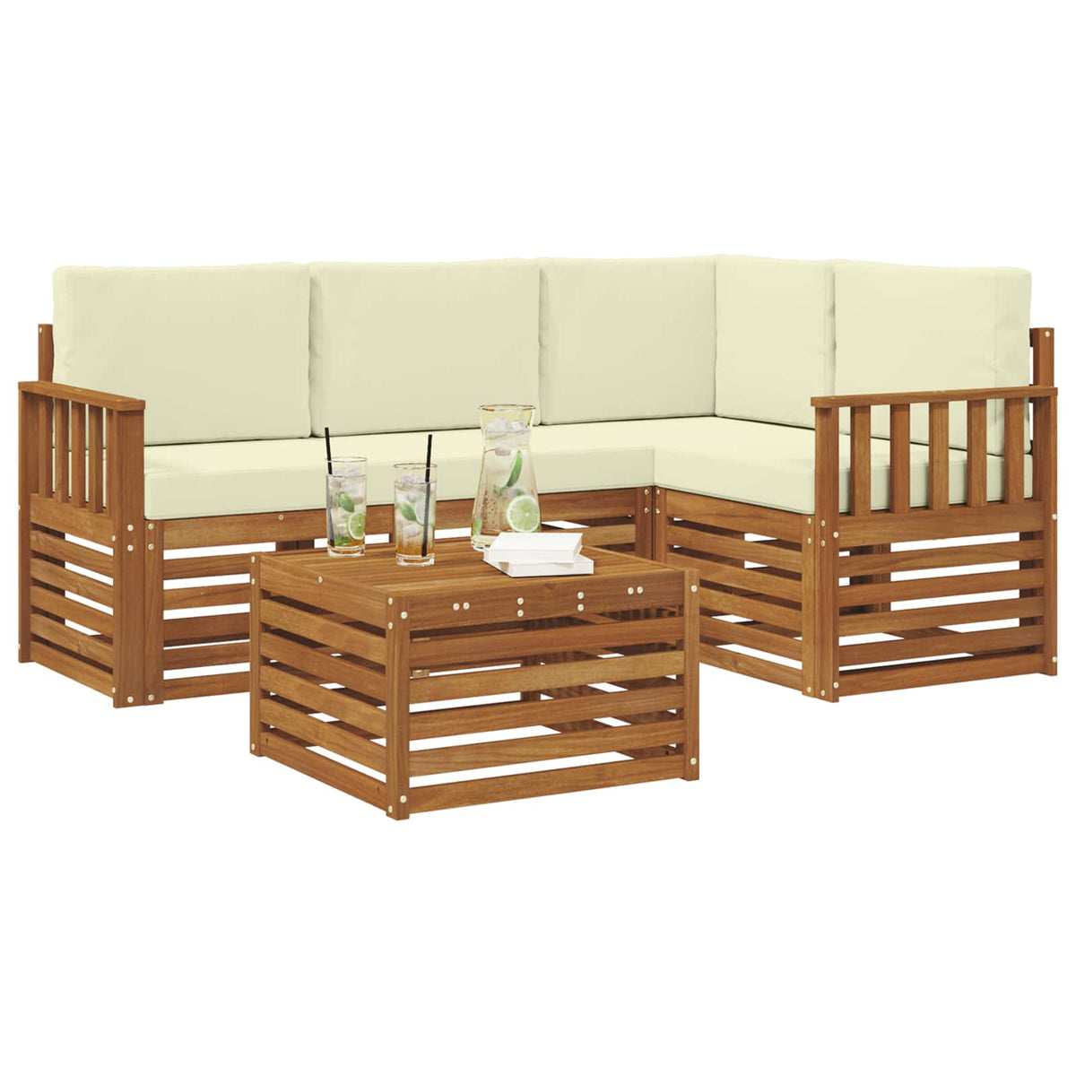 Outdoor-Sofagarnitur 5 stk. Natur und Creme Polyester