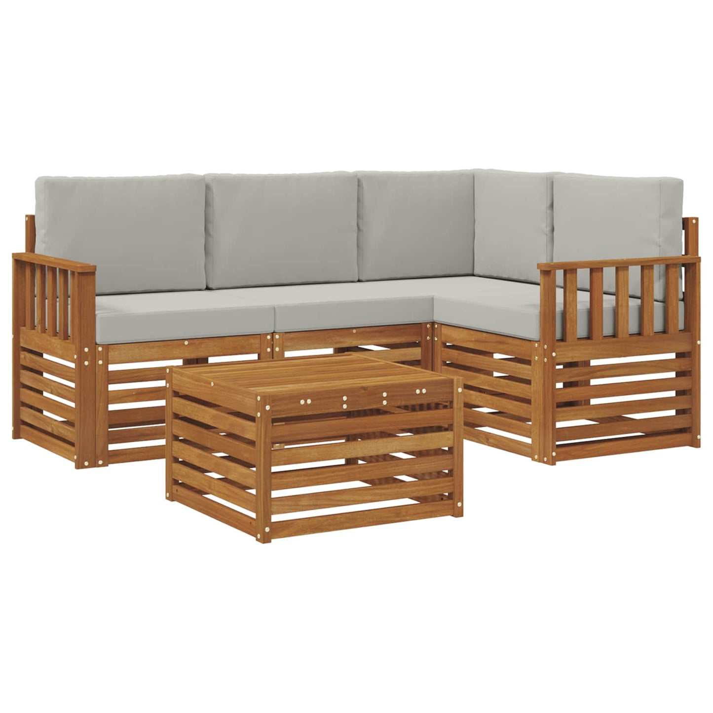 Outdoor-Sofagarnitur 5 stk. Natürlich und Hellgrau Polyester