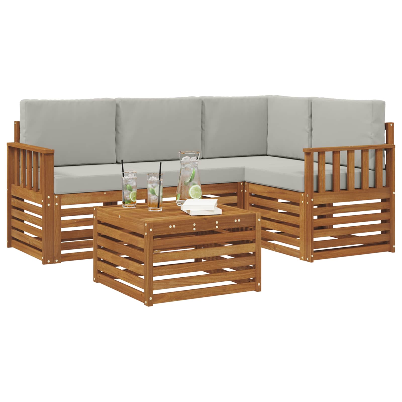 Outdoor-Sofagarnitur 5 stk. Natürlich und Hellgrau Polyester