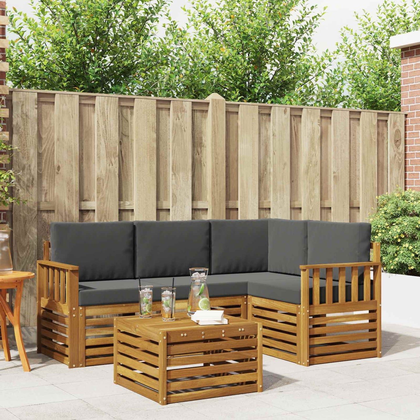 Outdoor-Sofagarnitur mit Kissen 5 pcs Natur und Anthrazit