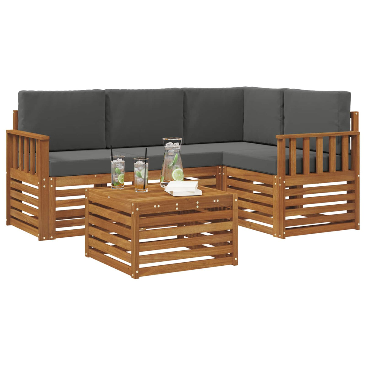 Outdoor-Sofagarnitur 5 stk. Natur und Anthrazit Polyester