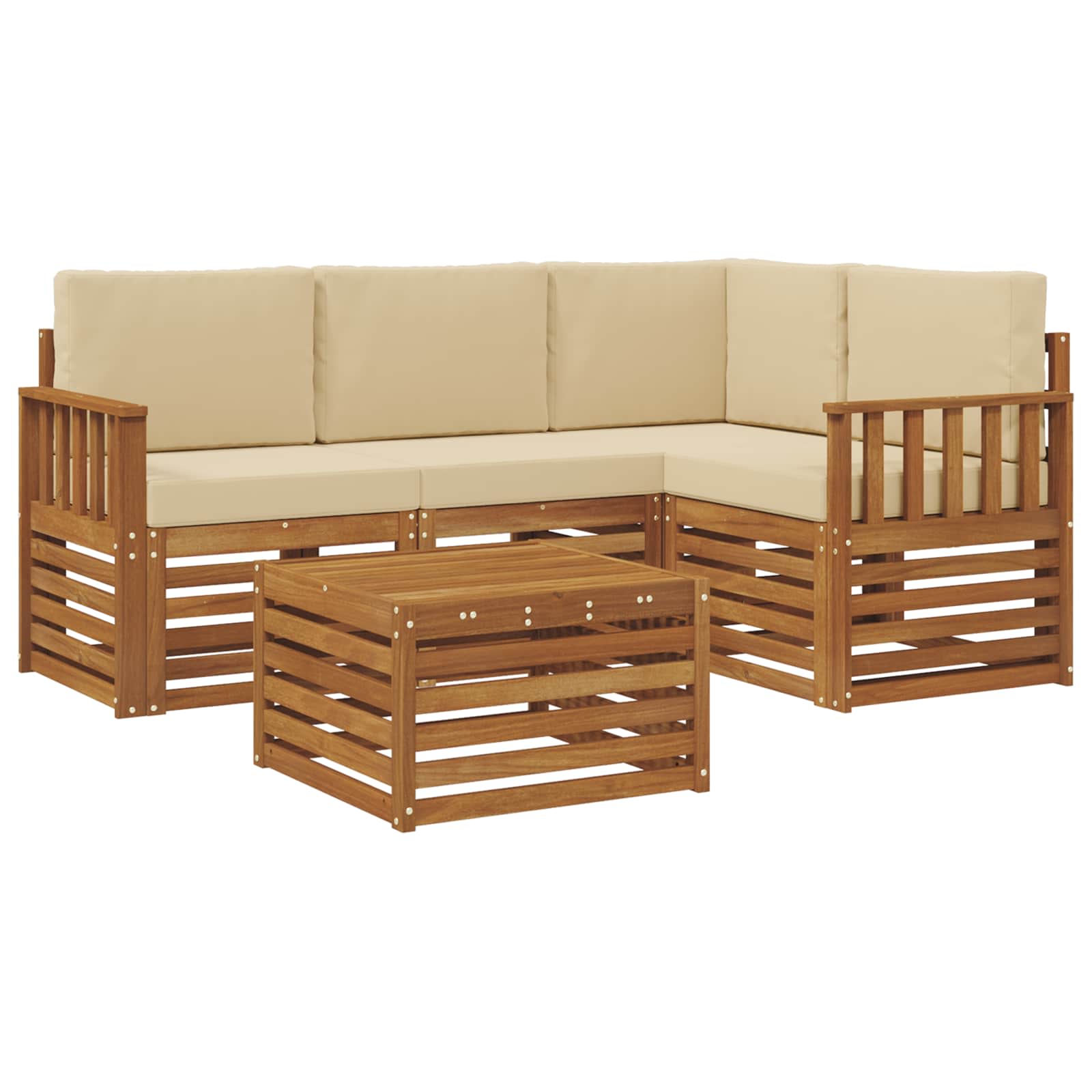 Outdoor-Sofagarnitur 5 stk. Natur und Beige Polyester