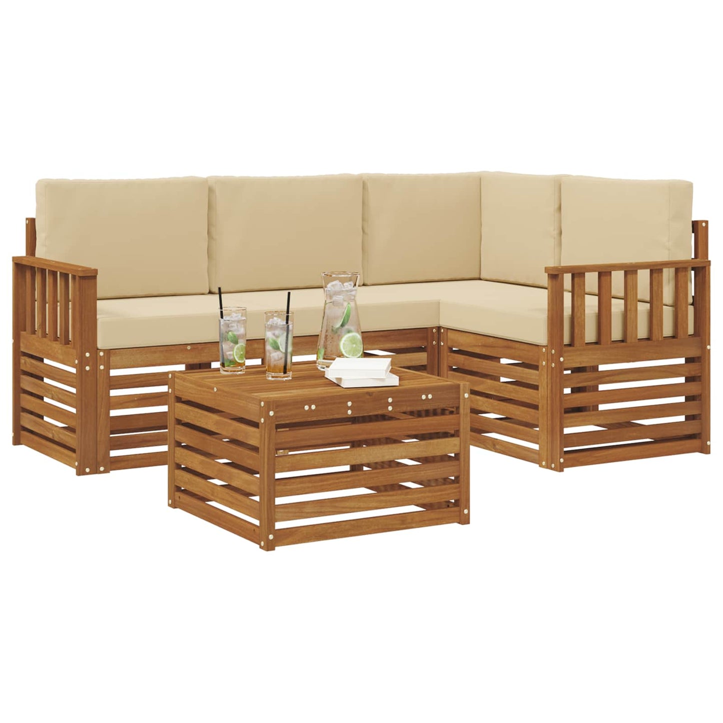 Outdoor-Sofagarnitur 5 stk. Natur und Beige Polyester