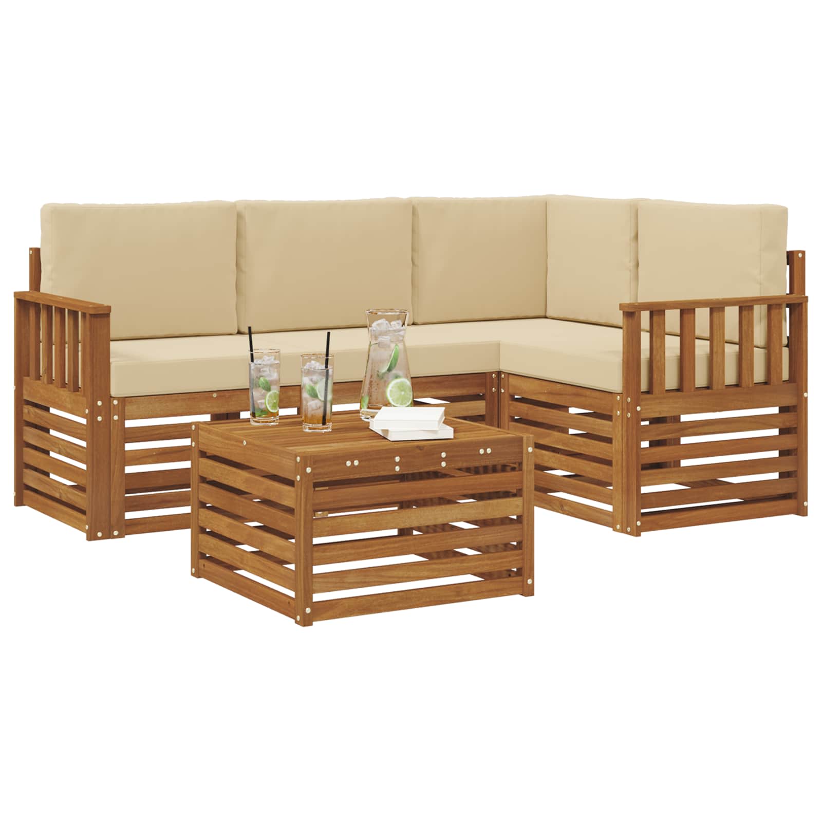 Outdoor-Sofagarnitur 5 stk. Natur und Beige Polyester