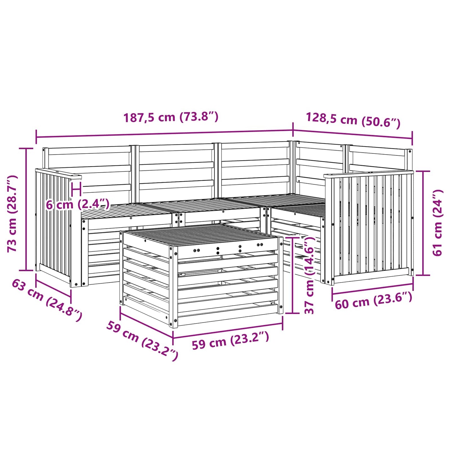 Outdoor-Sofagarnitur 5 pcs Natur