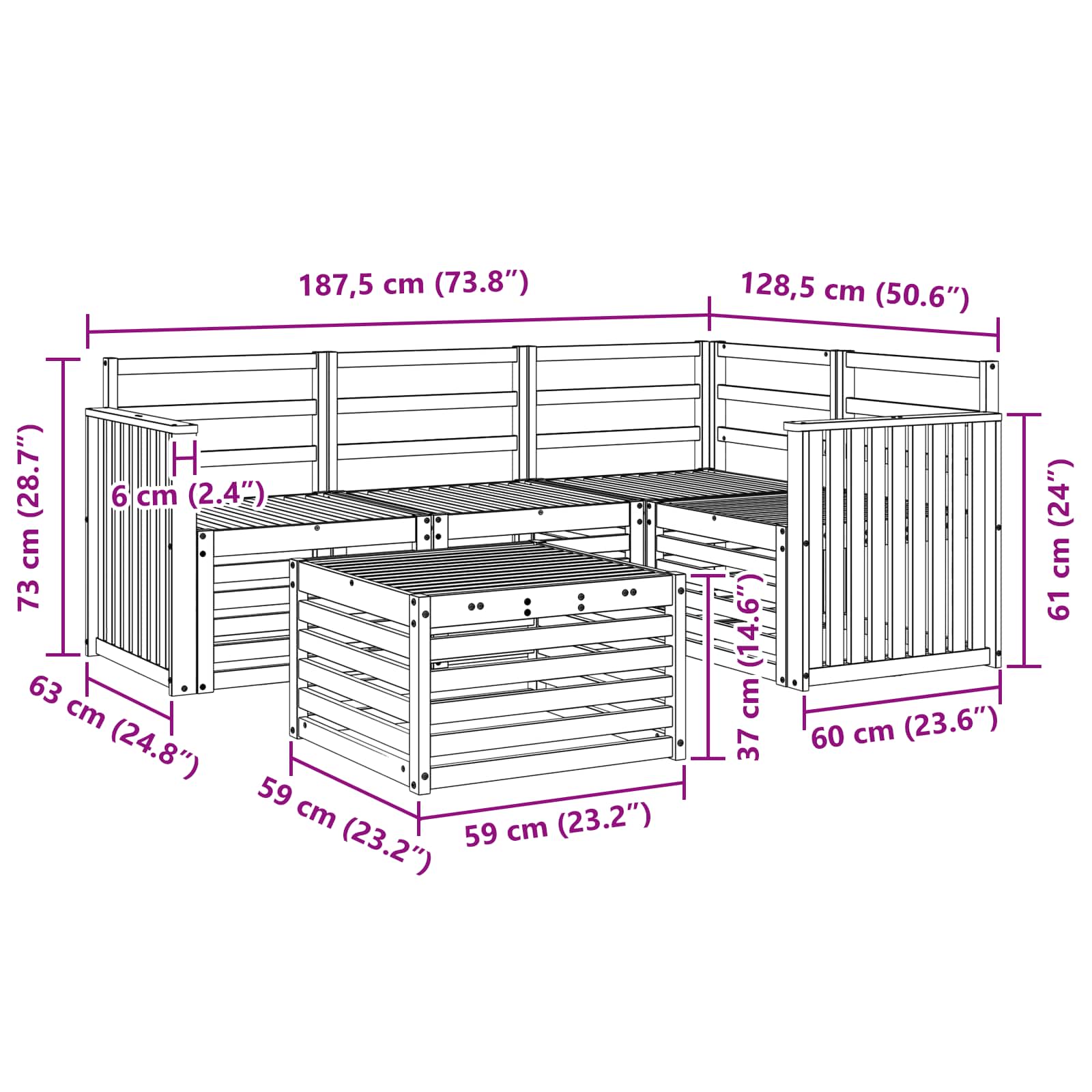Outdoor-Sofagarnitur 5 pcs Natur
