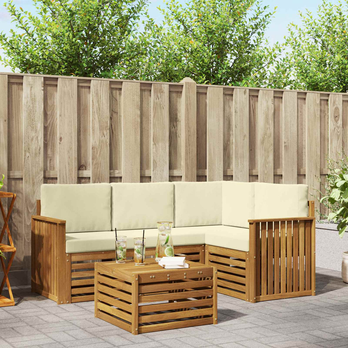 Outdoor-Sofagarnitur 5 stk. Natur und Creme Polyester