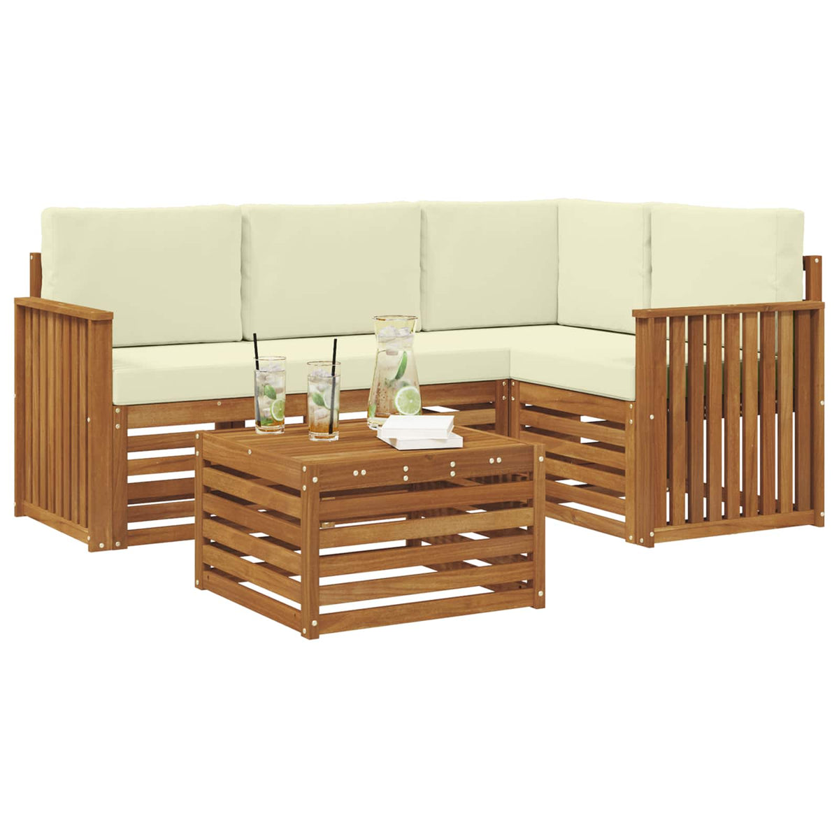 Outdoor-Sofagarnitur 5 stk. Natur und Creme Polyester