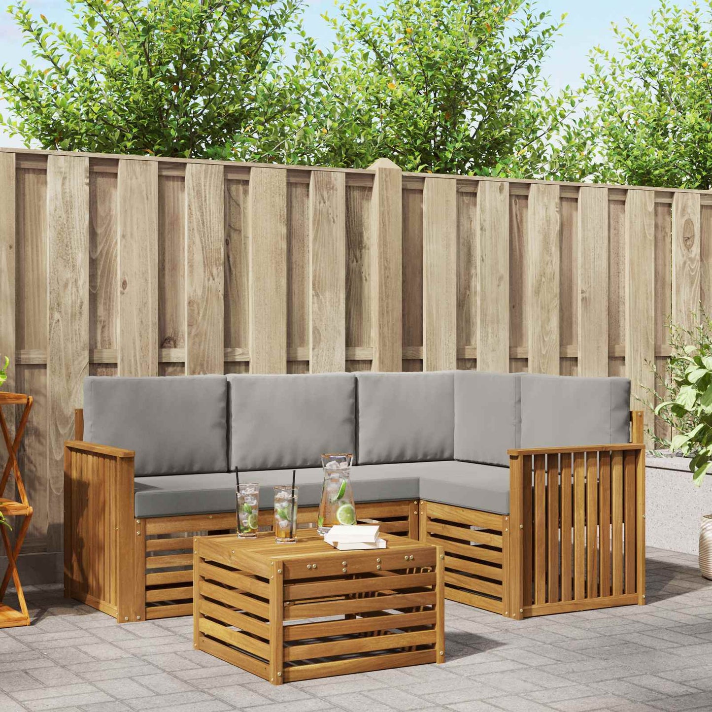 Outdoor-Sofagarnitur 5 stk. Natürlich und Hellgrau Polyester
