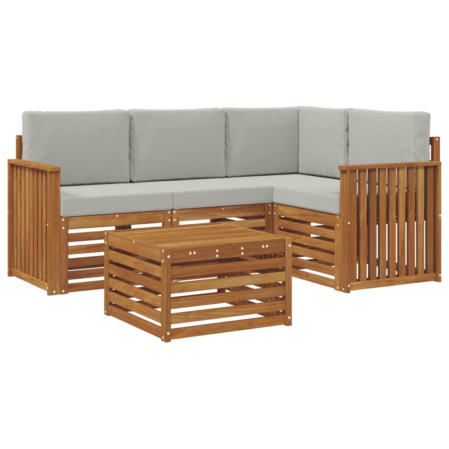 Outdoor-Sofagarnitur 5 stk. Natürlich und Hellgrau Polyester