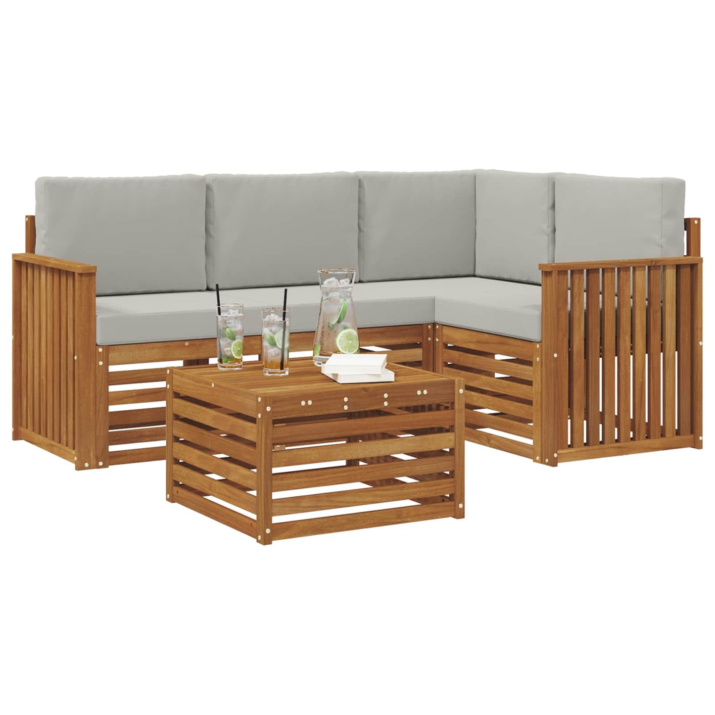Outdoor-Sofagarnitur 5 stk. Natürlich und Hellgrau Polyester
