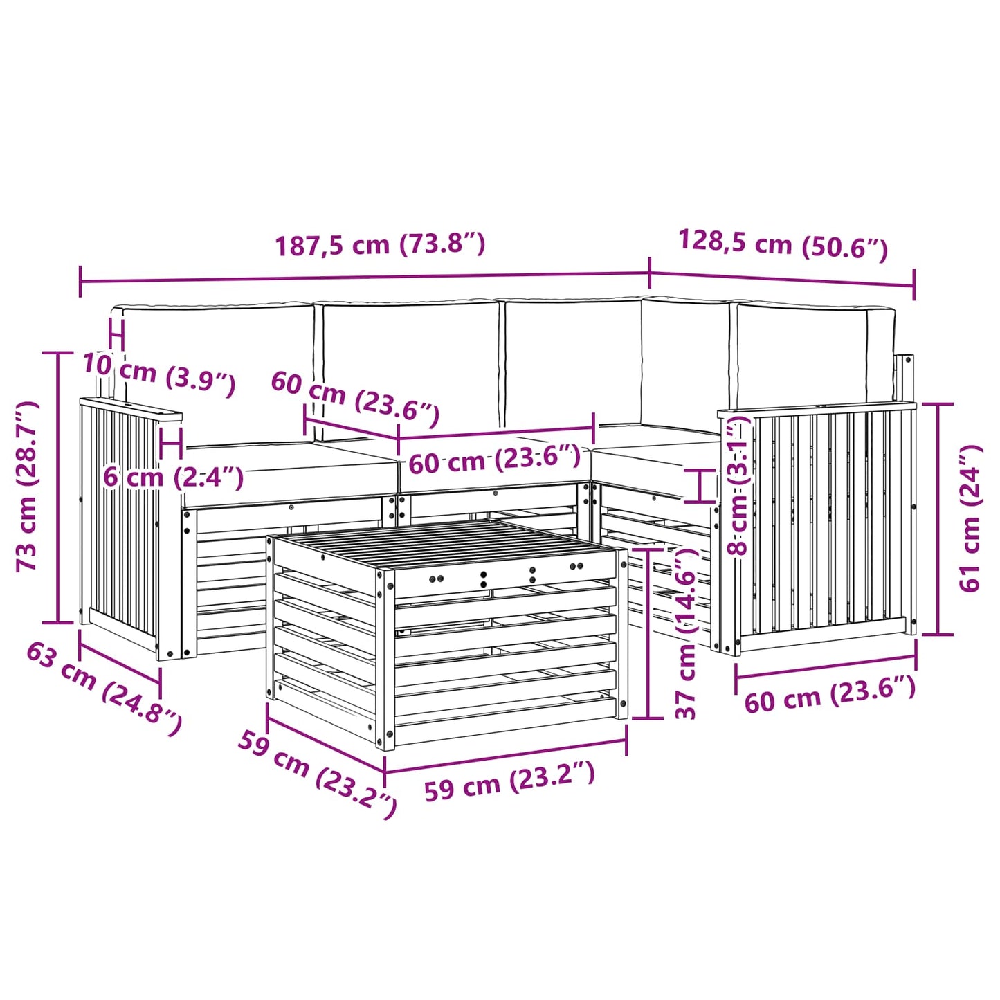 Outdoor-Sofagarnitur 5 stk. Natürlich und Hellgrau Polyester