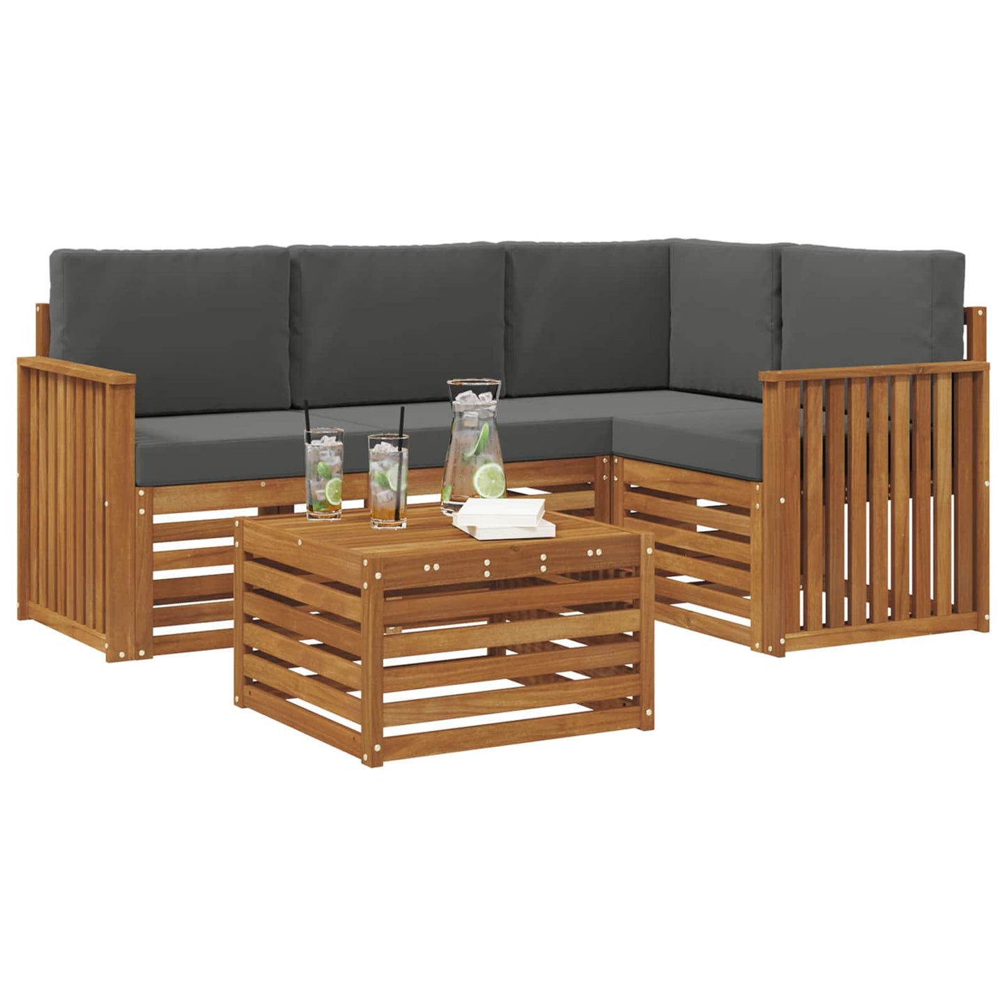 Outdoor-Sofagarnitur mit Kissen 5 pcs Natur und Anthrazit