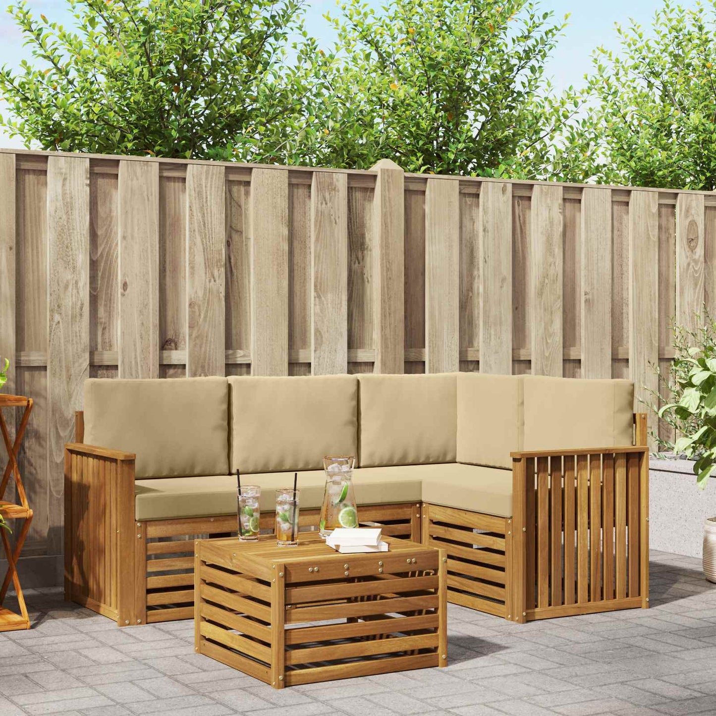 Outdoor-Sofagarnitur 5 stk. Natur und Beige Polyester
