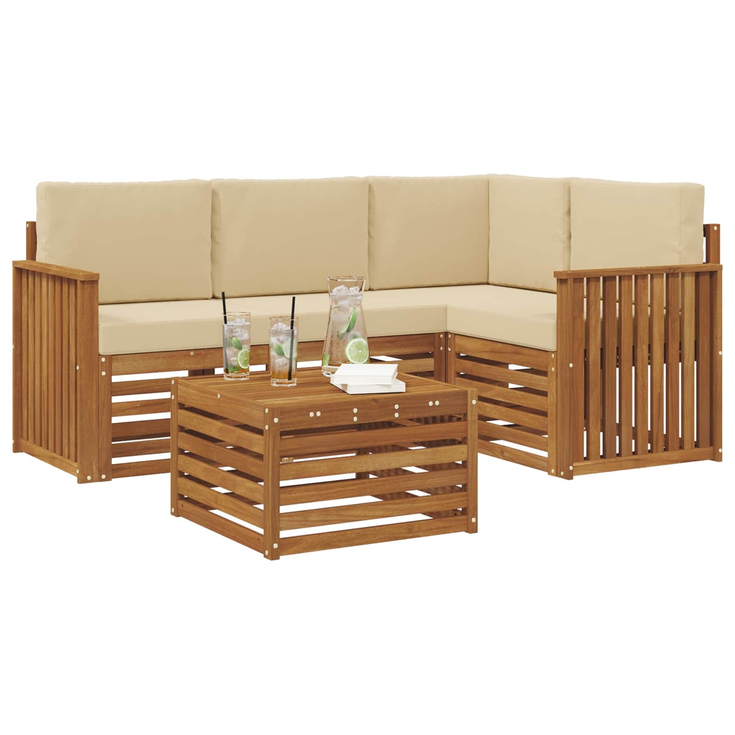 Outdoor-Sofagarnitur 5 stk. Natur und Beige Polyester