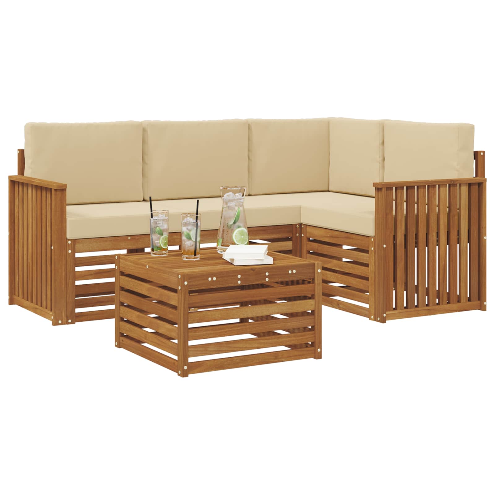 Outdoor-Sofagarnitur 5 stk. Natur und Beige Polyester