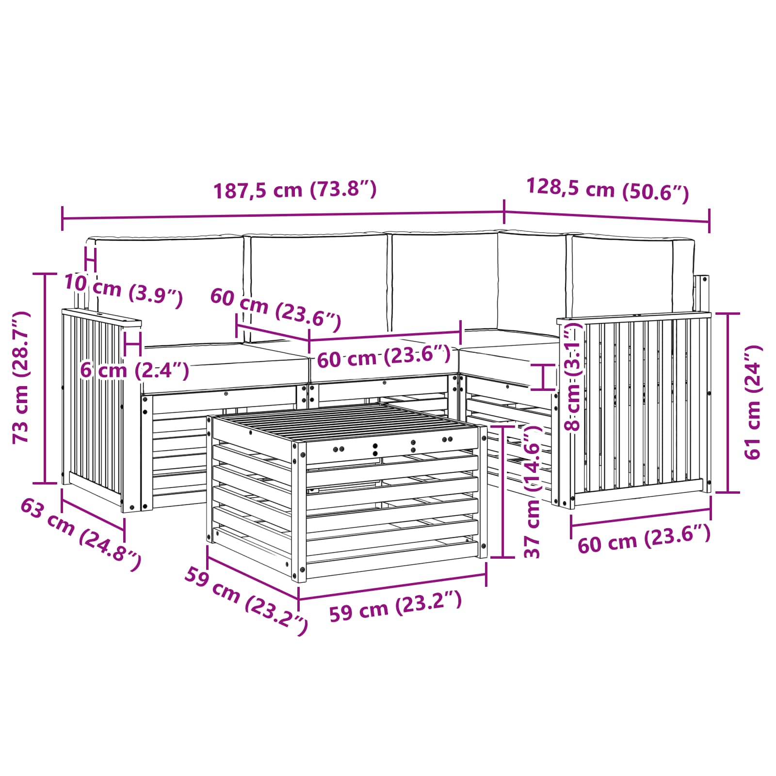 Outdoor-Sofagarnitur 5 stk. Natur und Beige Polyester