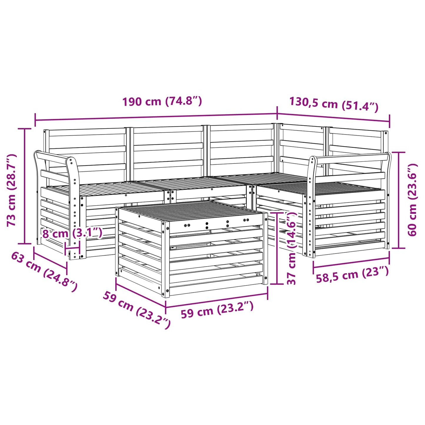 Outdoor-Sofagarnitur 5 pcs Natur