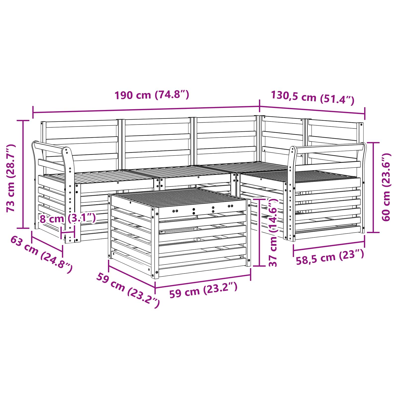 Outdoor-Sofagarnitur 5 pcs Natur