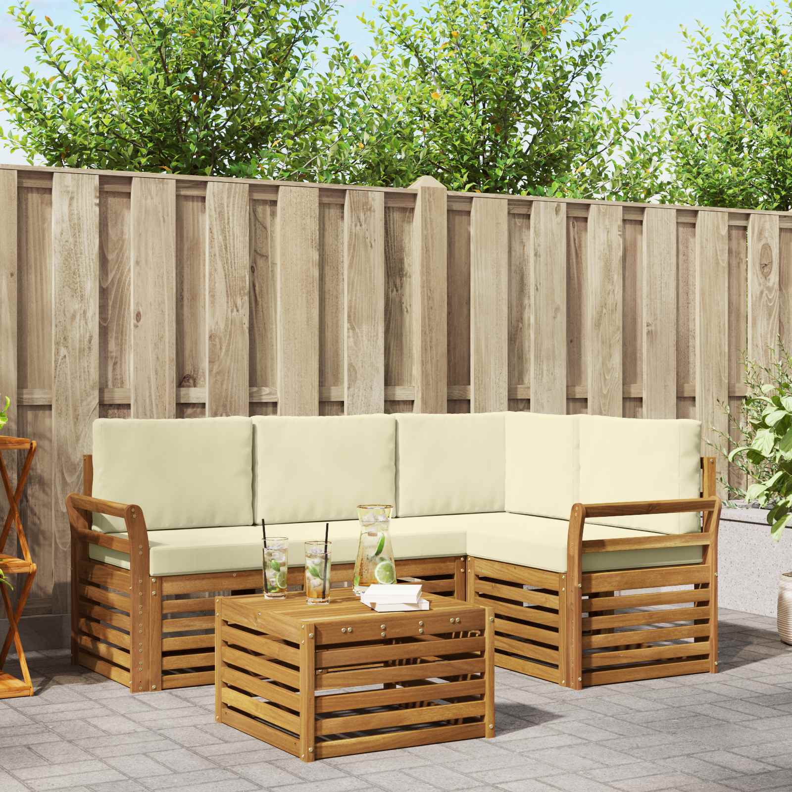 Outdoor-Sofagarnitur 5 stk. Natur und Creme Polyester