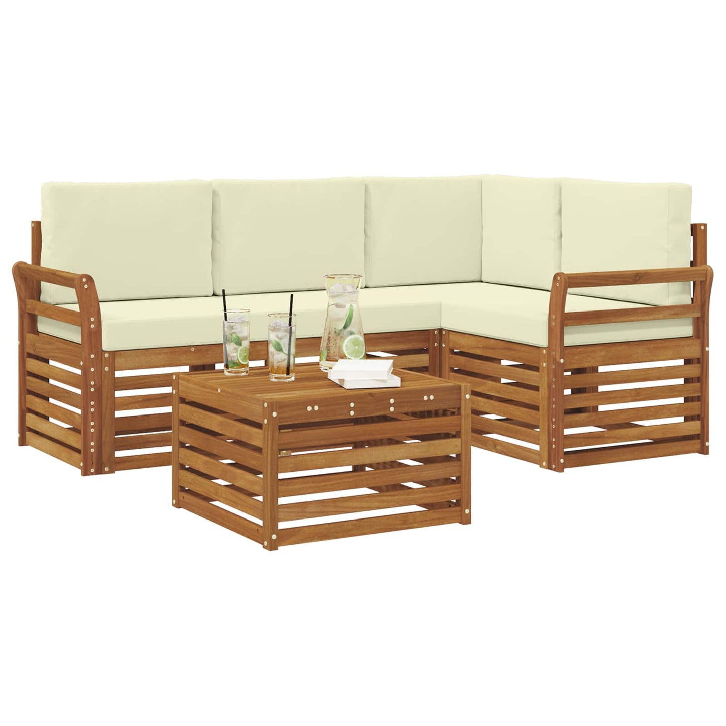 Outdoor-Sofagarnitur 5 stk. Natur und Creme Polyester