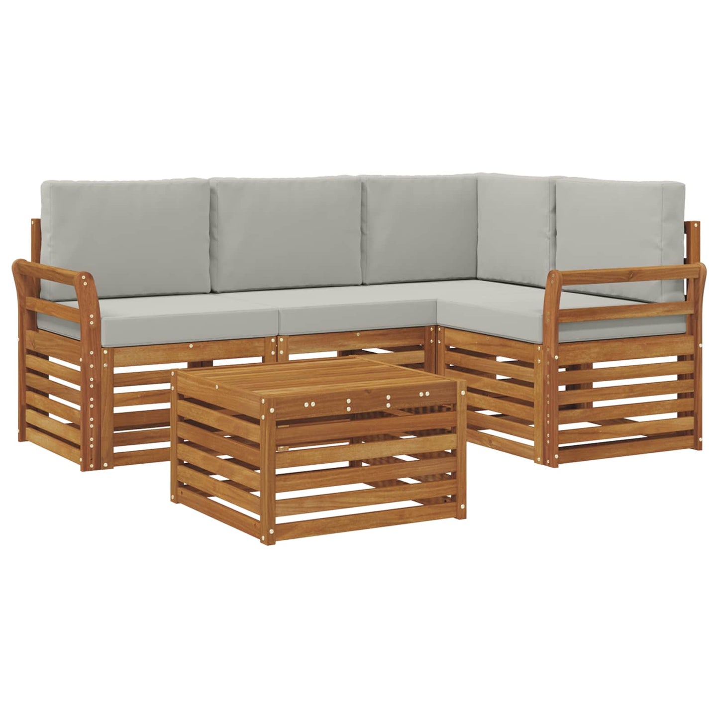 Outdoor-Sofagarnitur 5 stk. Natürlich und Hellgrau Polyester