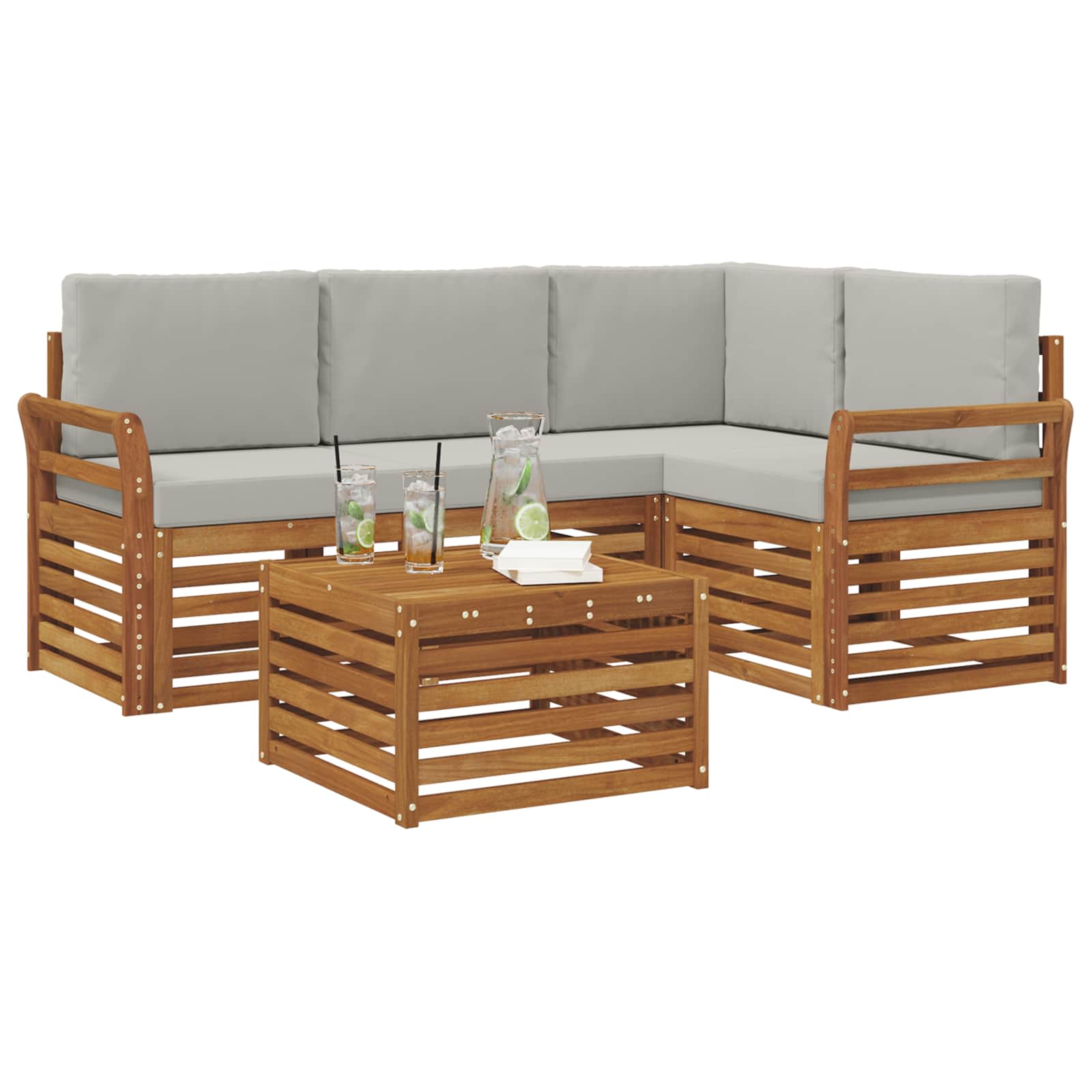 Outdoor-Sofagarnitur 5 stk. Natürlich und Hellgrau Polyester
