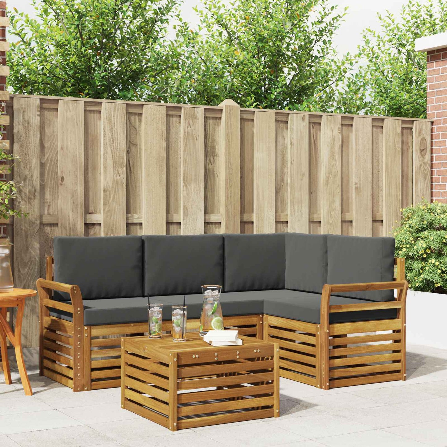 Outdoor-Sofagarnitur 5 stk. Natur und Anthrazit Polyester
