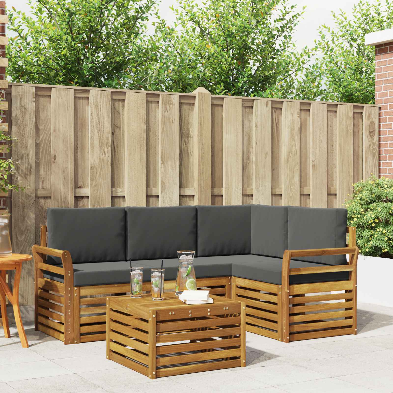 Outdoor-Sofagarnitur 5 stk. Natur und Anthrazit Polyester