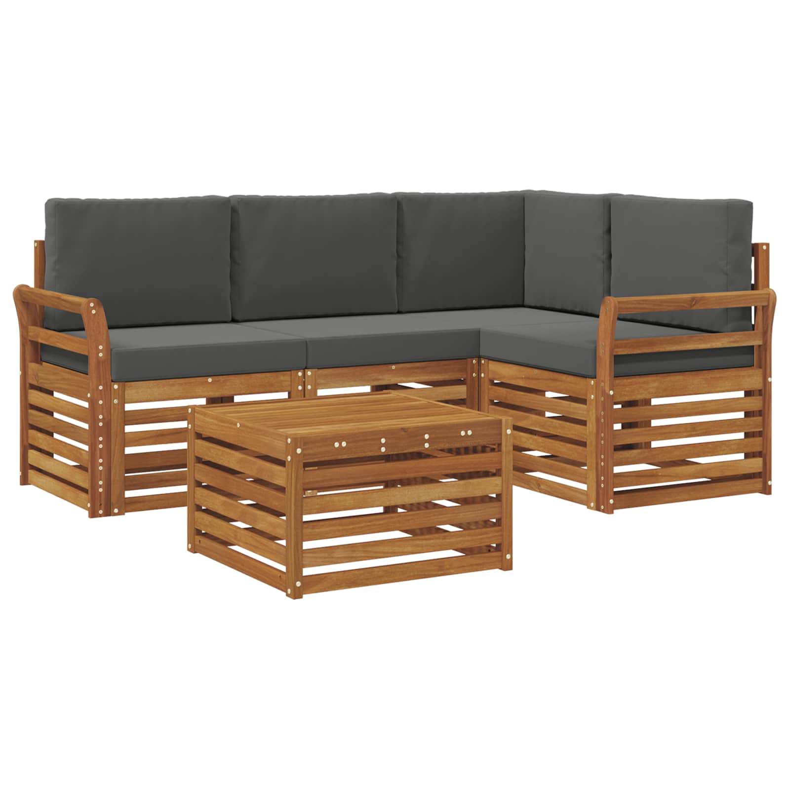 Outdoor-Sofagarnitur 5 stk. Natur und Anthrazit Polyester