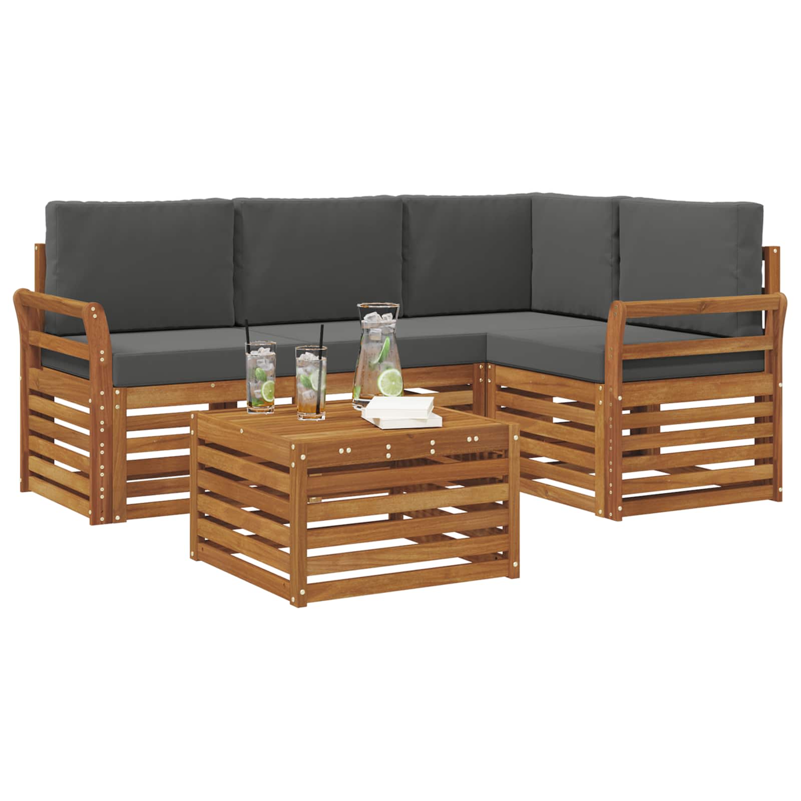 Outdoor-Sofagarnitur 5 stk. Natur und Anthrazit Polyester