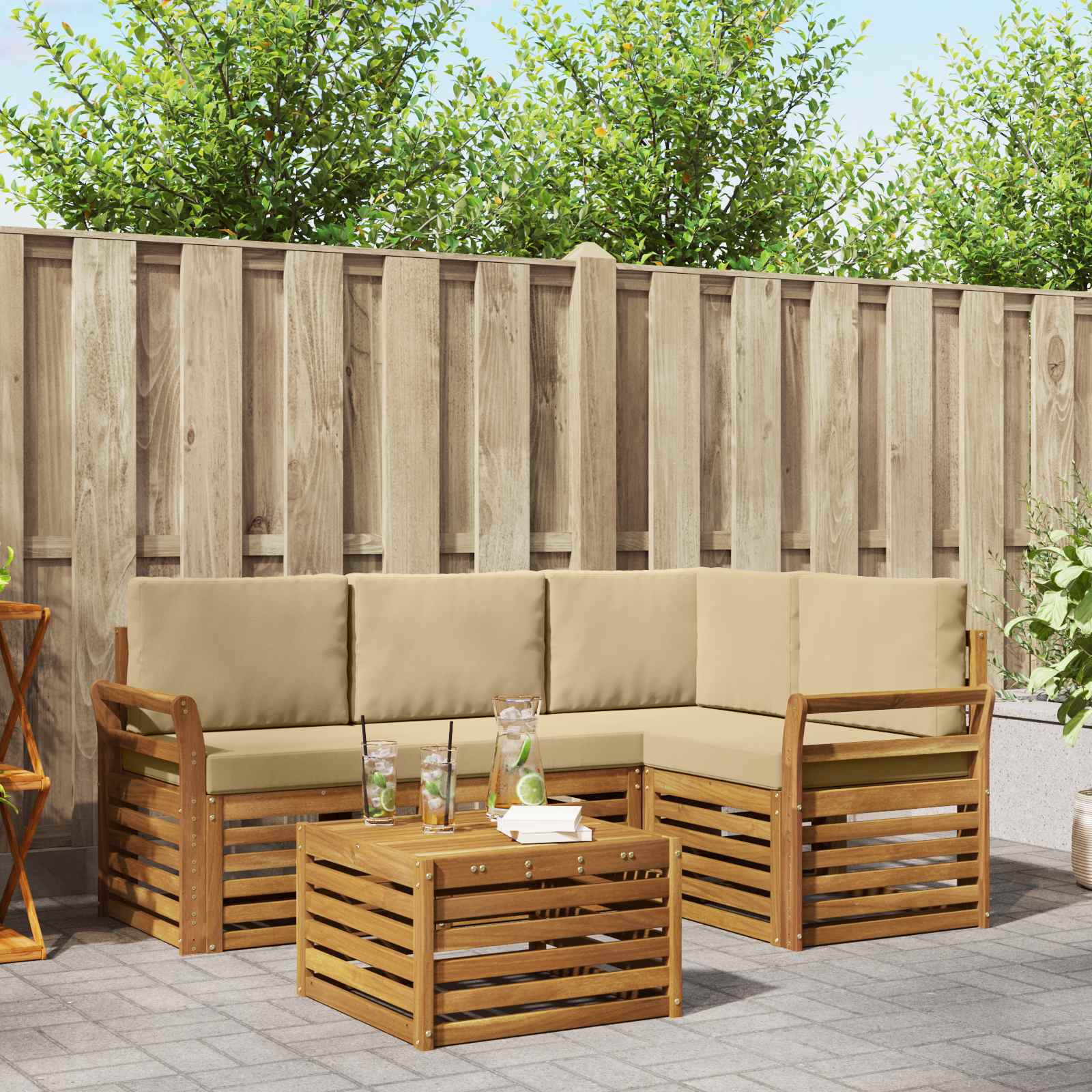 Outdoor-Sofagarnitur 5 stk. Natur und Beige Polyester