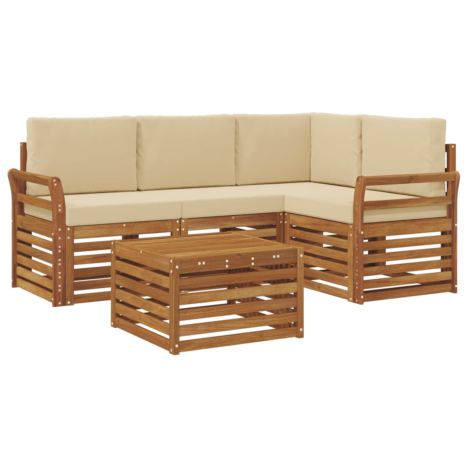Outdoor-Sofagarnitur 5 stk. Natur und Beige Polyester