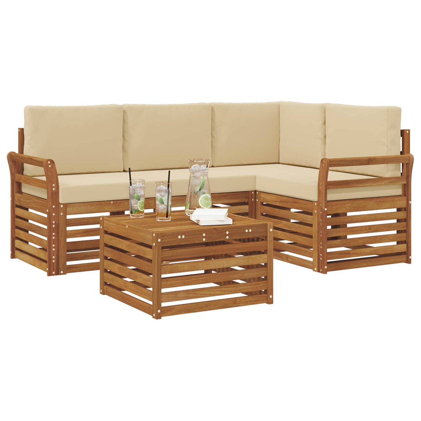 Outdoor-Sofagarnitur 5 stk. Natur und Beige Polyester