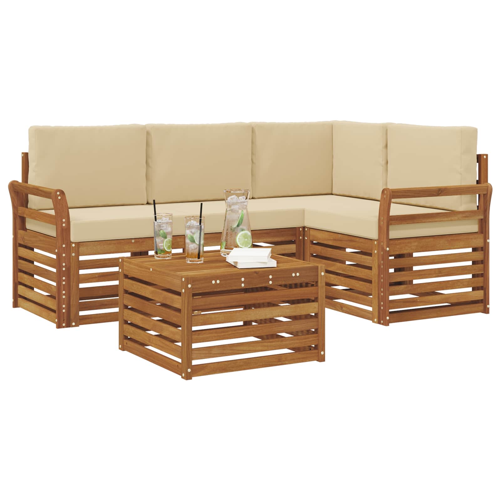 Outdoor-Sofagarnitur 5 stk. Natur und Beige Polyester