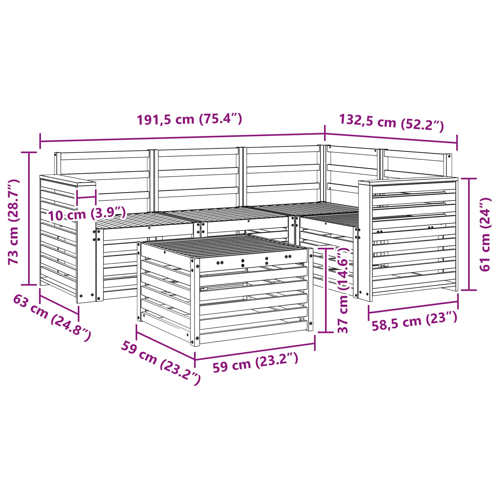 Outdoor-Sofagarnitur 5 pcs Natur