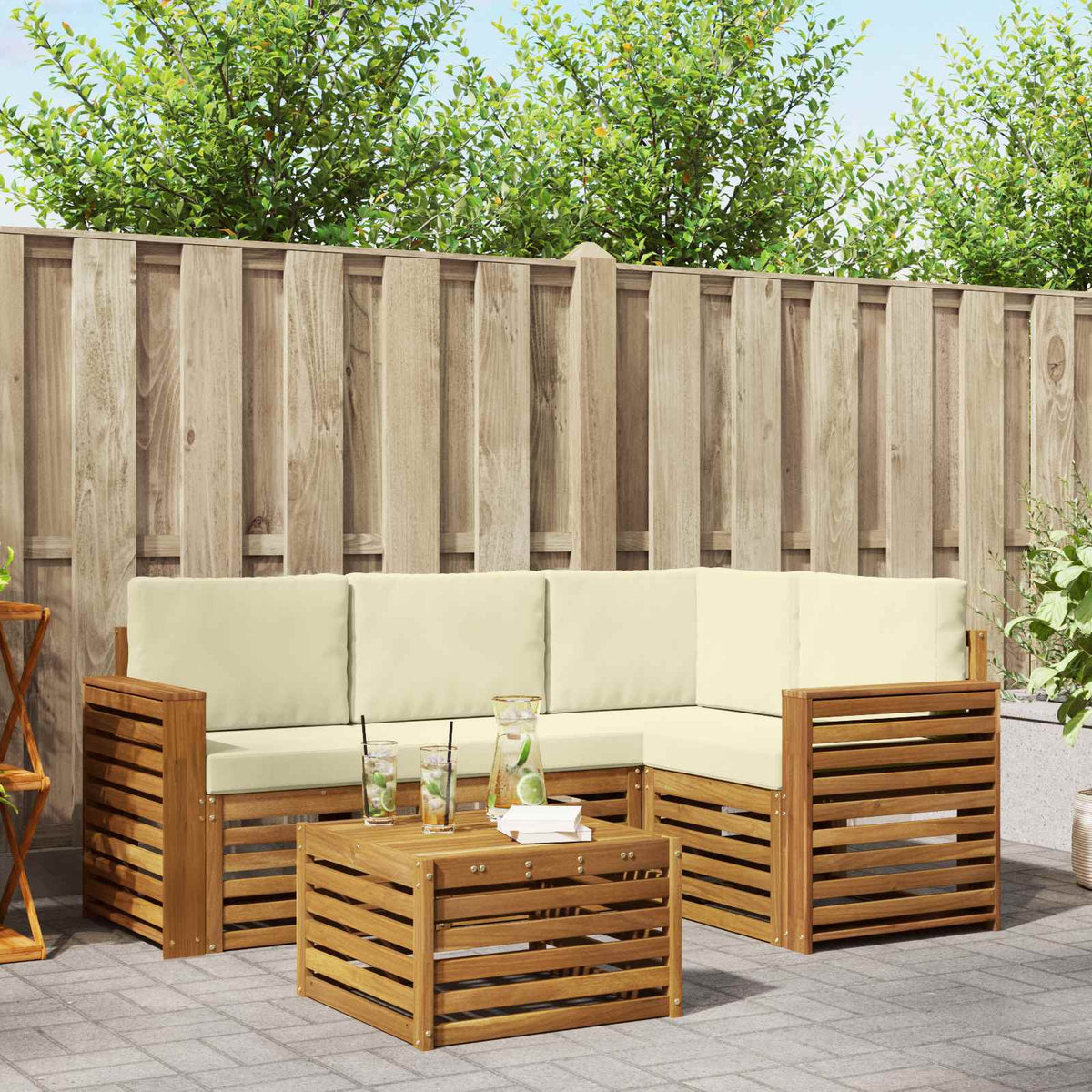 Outdoor-Sofagarnitur 5 stk. Natur und Creme Polyester