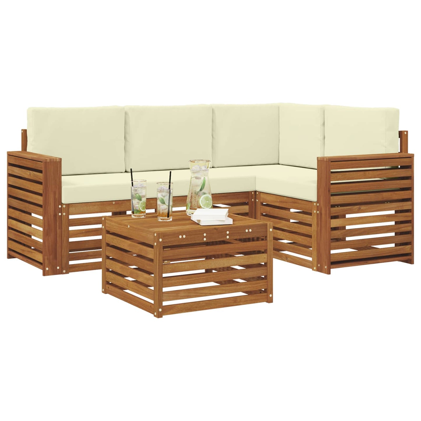 Outdoor-Sofagarnitur mit Kissen 5 pcs Natur und Creme