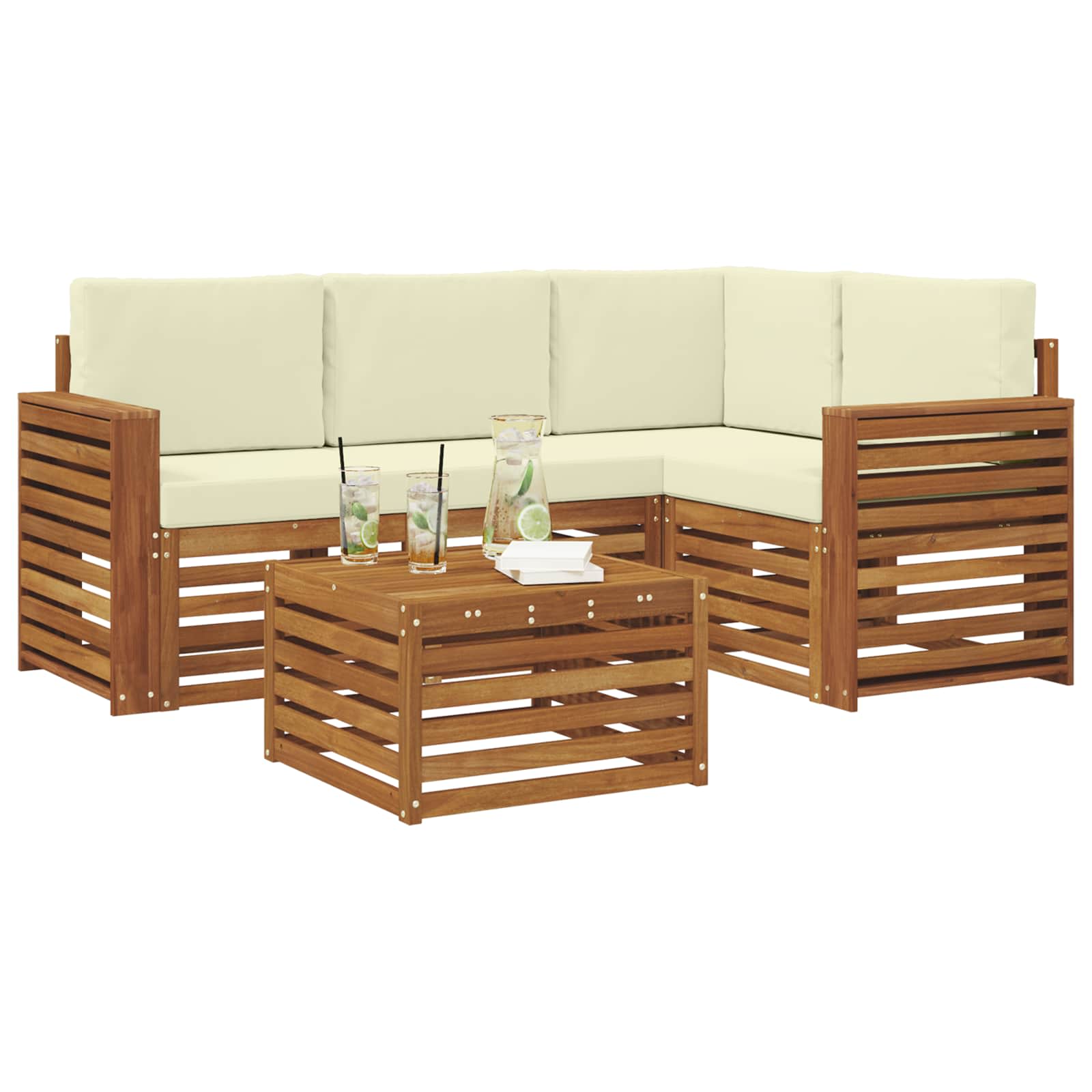 Outdoor-Sofagarnitur mit Kissen 5 pcs Natur und Creme