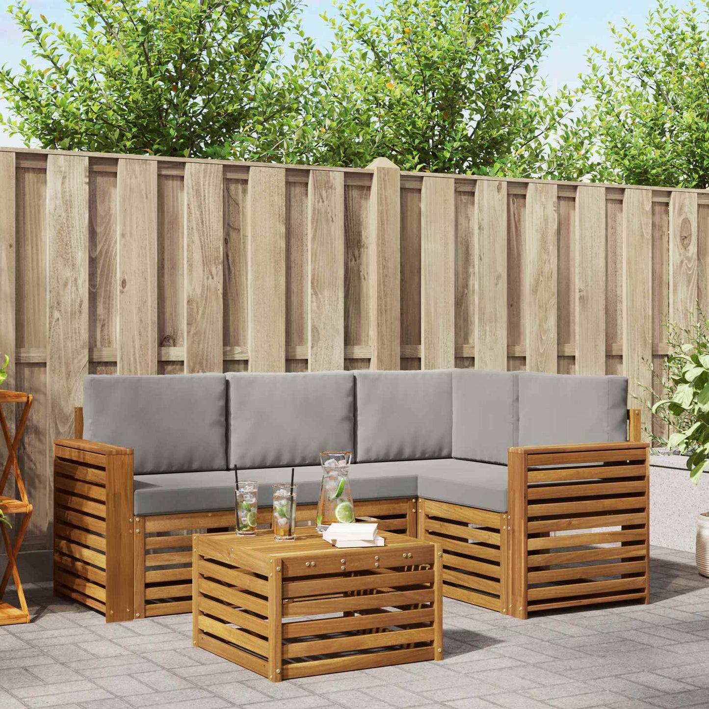 Outdoor-Sofagarnitur 5 stk. Natürlich und Hellgrau Polyester