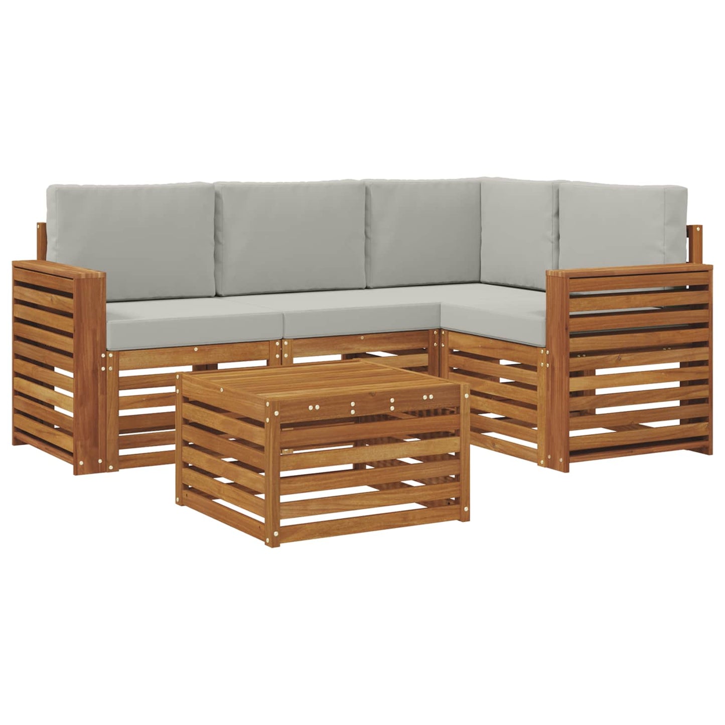 Outdoor-Sofagarnitur 5 stk. Natürlich und Hellgrau Polyester