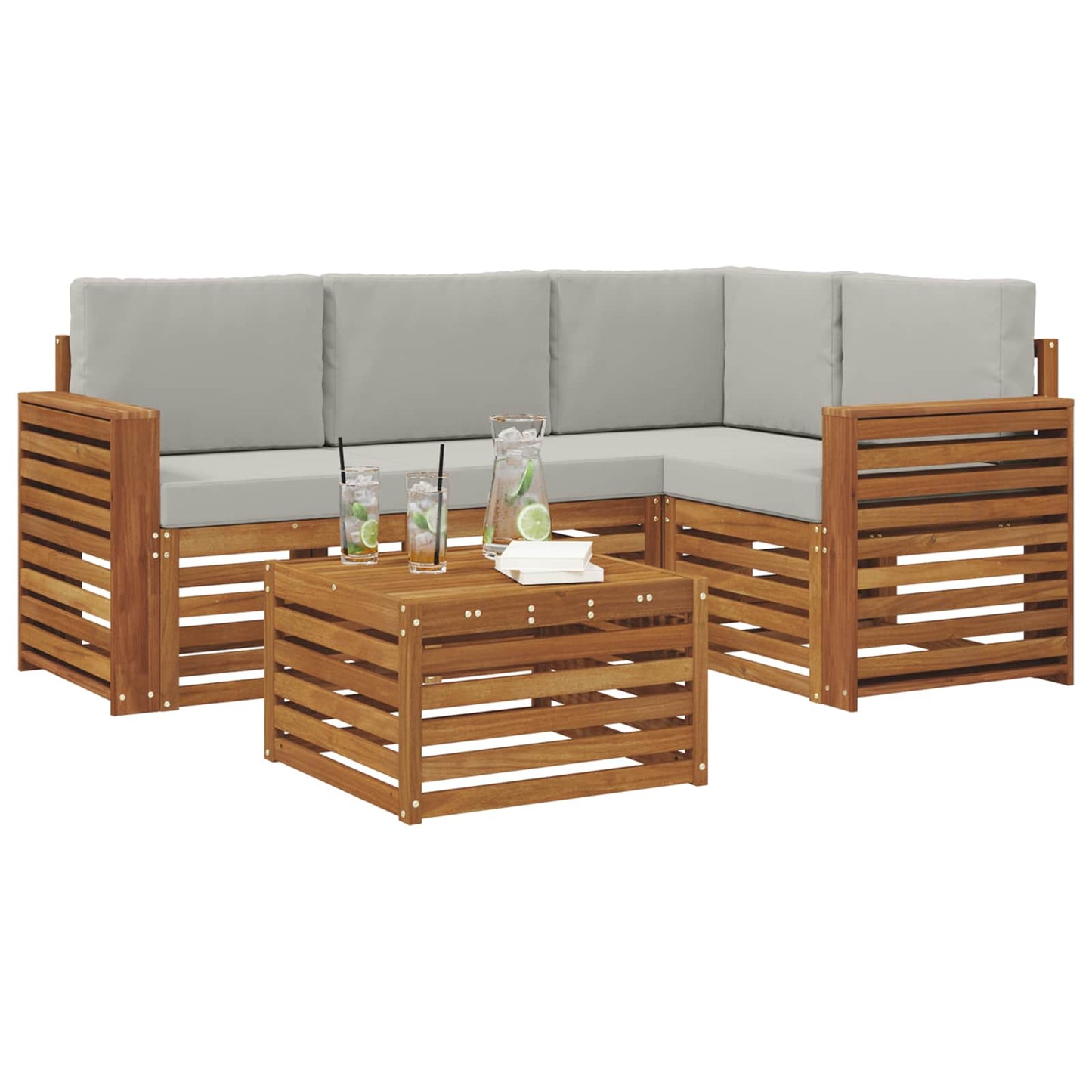 Outdoor-Sofagarnitur 5 stk. Natürlich und Hellgrau Polyester