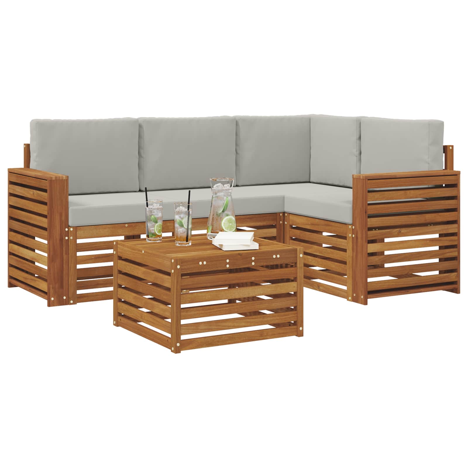Outdoor-Sofagarnitur 5 stk. Natürlich und Hellgrau Polyester