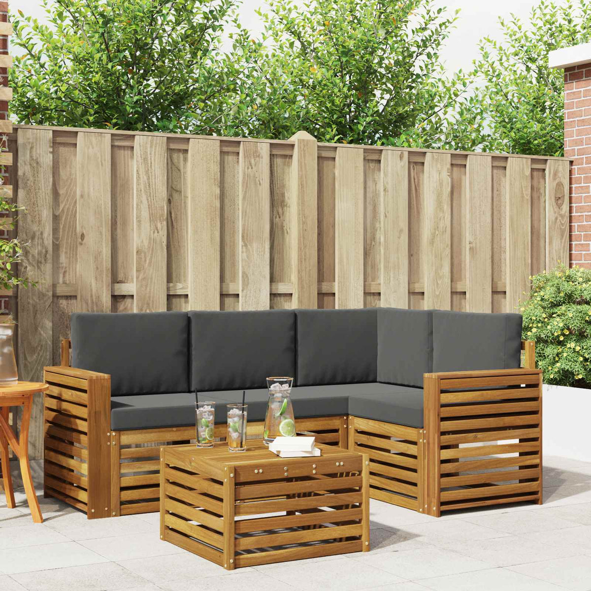 Outdoor-Sofagarnitur 5 stk. Natur und Anthrazit Polyester